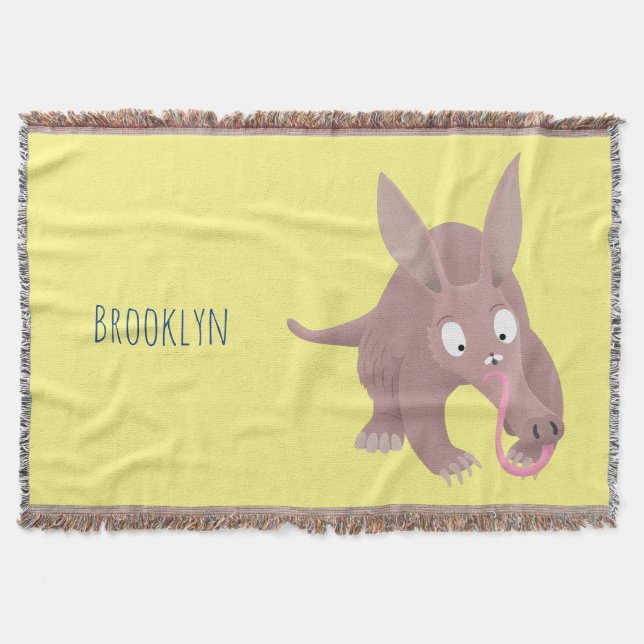 Cute funny aardvark cartoon throw blanket (Front)