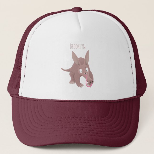 Cute funny aardvark cartoon trucker hat (Front)