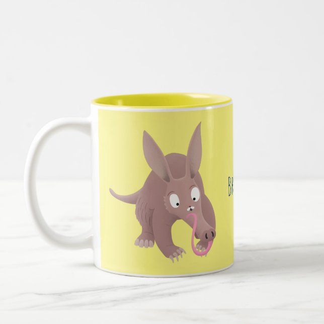 Cute funny aardvark cartoon Two-Tone coffee mug (Left)