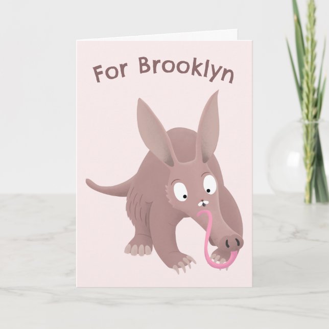 Cute funny aardvark personalised birthday cartoon card (Front)