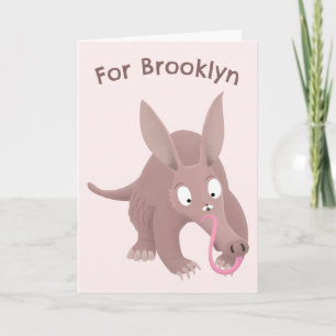 Cute funny aardvark personalised birthday cartoon card