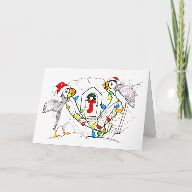 Cute Funny Alaska Puffin Wildlife Christmas Card (Front)