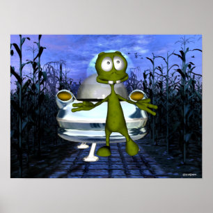 Cute funny alien u.f.o in cornfield 1 poster