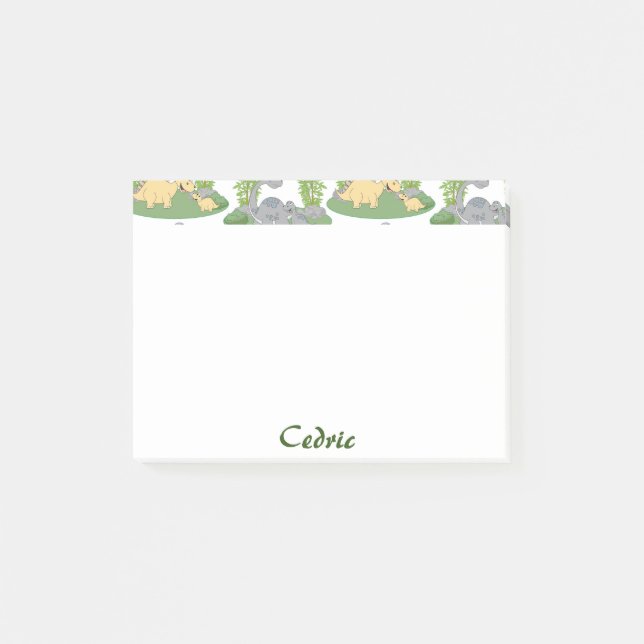 Cute Funny Animal Dinosaur Pattern Custom Name Post-it Notes (Front)