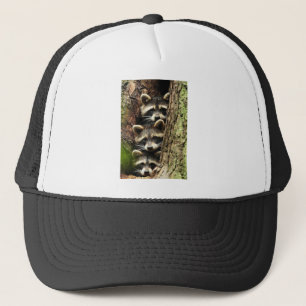 cute_funny_animals_41 Three Raccons Tree trunk Trucker Hat