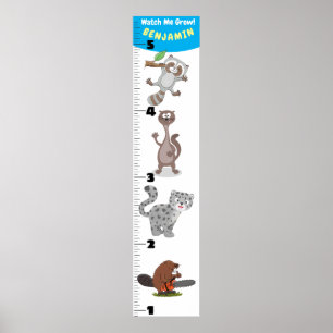 Cute funny animals cartoon growth chart