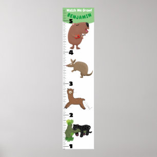 Cute funny animals cartoon growth chart
