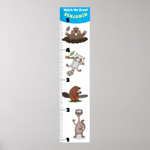Cute funny animals cartoon growth chart
