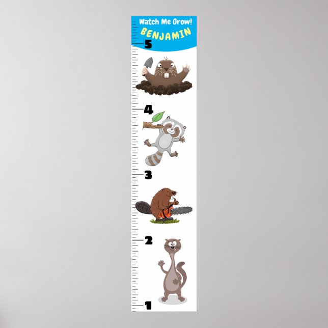 Cute funny animals cartoon growth chart (Front)