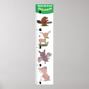 Cute funny animals cartoon growth chart