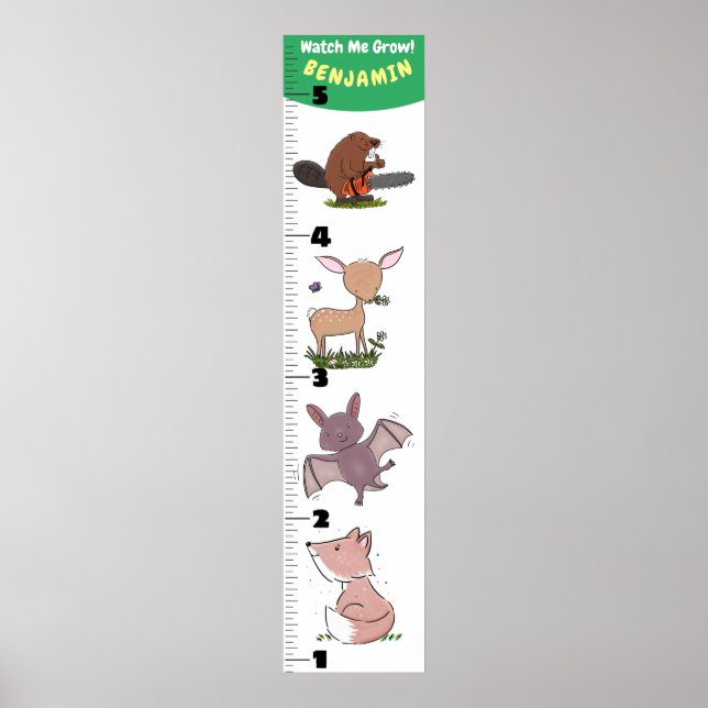 Cute funny animals cartoon growth chart (Front)