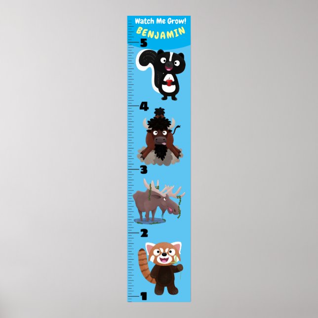Cute funny animals cartoon growth chart (Front)