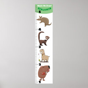 Cute funny animals cartoon growth chart