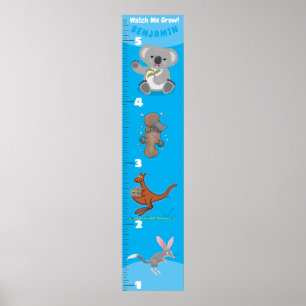 Cute funny Australian animals cartoon growth chart