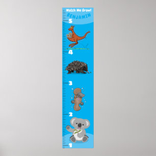 Cute funny Australian animals cartoon growth chart