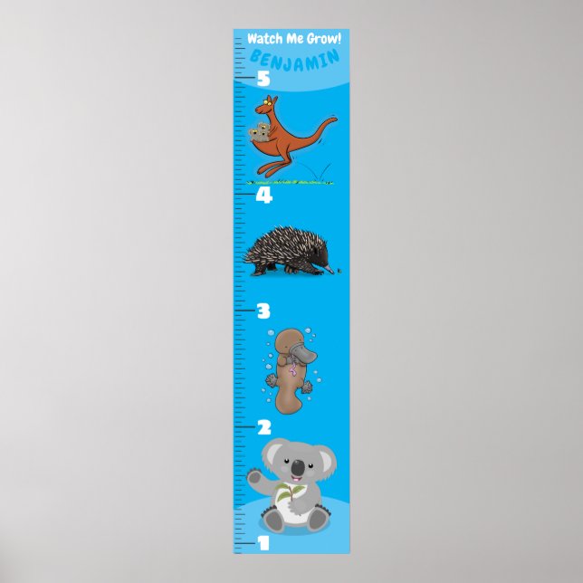 Cute funny Australian animals cartoon growth chart (Front)