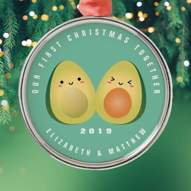 Cute Funny Avocado Couple First Christmas Together Metal Tree Decoration (Creator Uploaded)