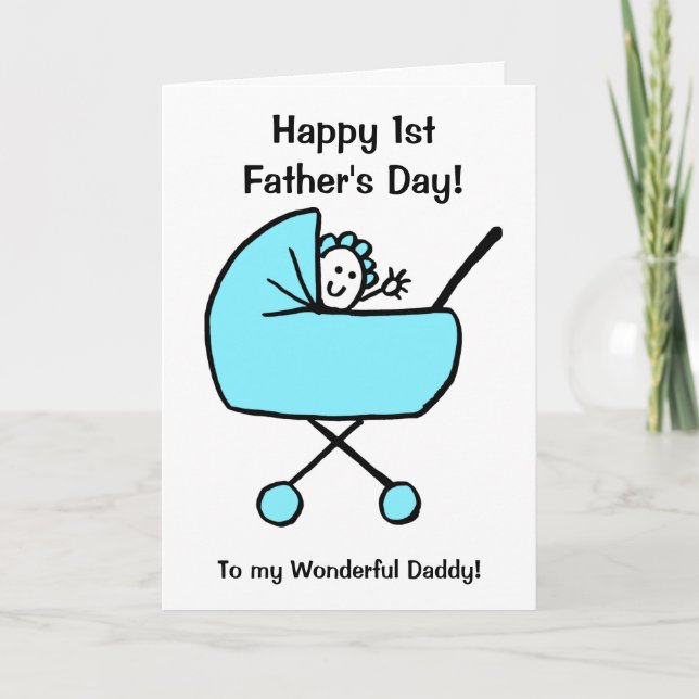 Cute Funny Baby Boy Cartoon First Father's Day Card (Front)