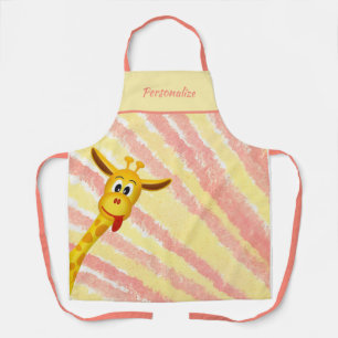 Cute Funny Baby Giraffe Cartoon Pink Yellow Apron