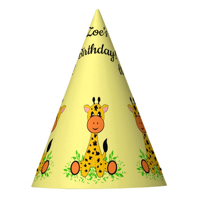 Cute funny baby giraffe for kids any age birthday  party hat (Front)