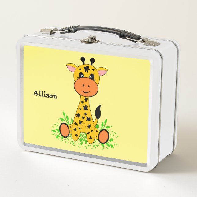 Cute funny baby giraffe for kids   metal lunch box (Front)