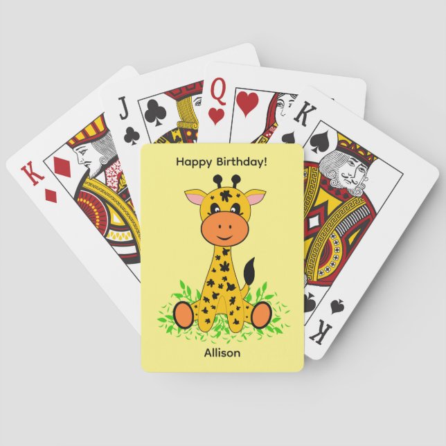 Cute funny baby giraffe  playing cards (Back)