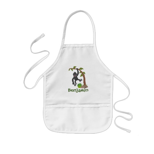 Cute funny baby gorilla cartoon illustration kids apron (Front)