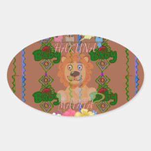 Cute Funny Baby Lion King: Hakuna Matata Design Oval Sticker