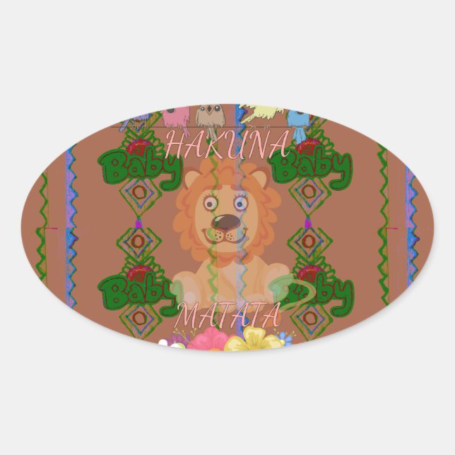 Cute Funny Baby Lion King: Hakuna Matata Design Oval Sticker (Front)