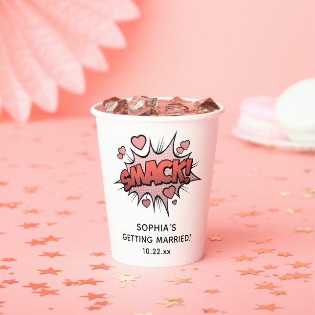 Cute Funny Bachelorette Party Retro Wedding Paper Cups (Insitu)