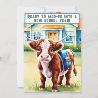 Cute, Funny Back to School Cow  Holiday Card
