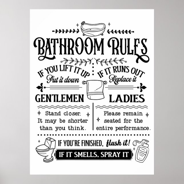 Cute Funny Bathroom Rules  Poster (Front)