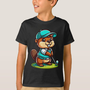 Cute Funny Beaver Golf Golfer Sports Ball Swing T-Shirt