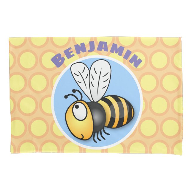 Cute funny bee cartoon illustration pillowcase (Front)