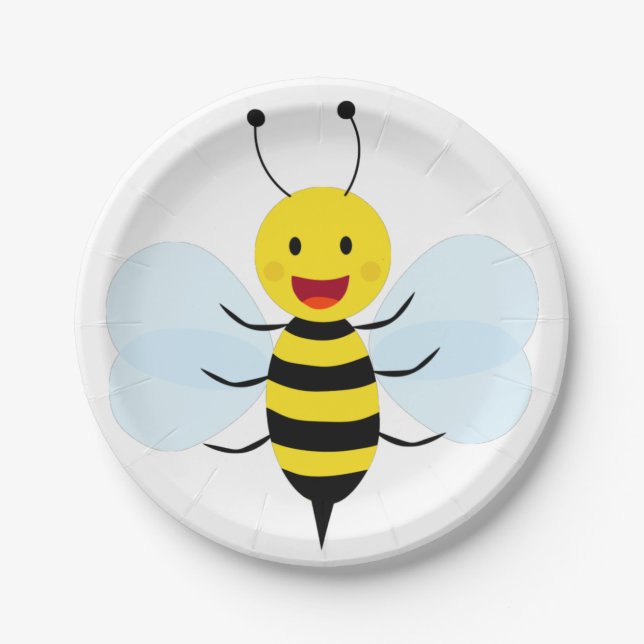 Cute funny bee paper plate (Front)