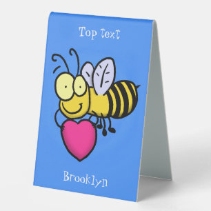 Cute funny bee with heart cartoon illustration