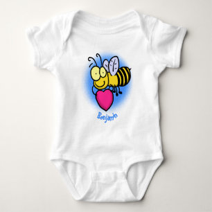 Cute funny bee with heart cartoon illustration baby bodysuit