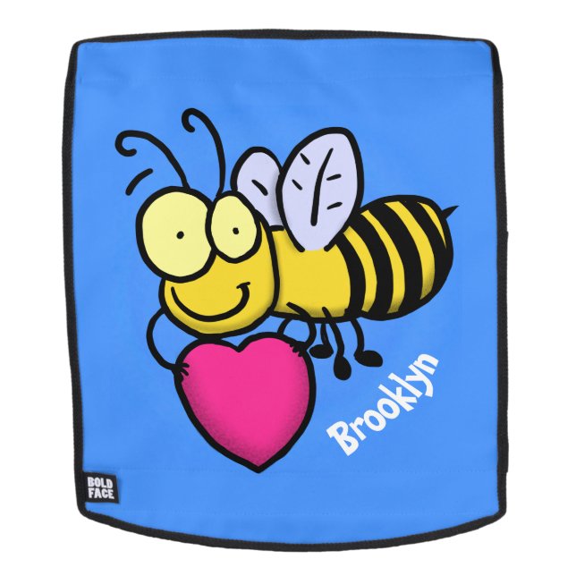 Cute funny bee with heart cartoon illustration backpack (Removable Face)