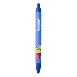Cute funny bee with heart cartoon illustration black ink pen