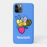 Cute funny bee with heart cartoon illustration