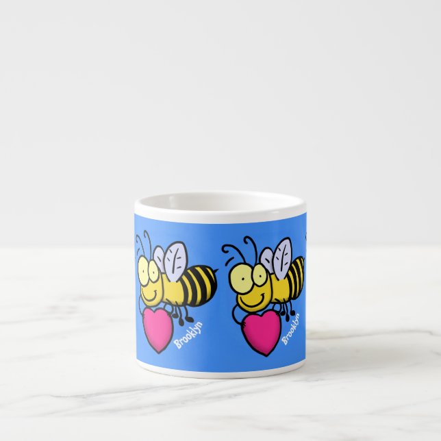 Cute funny bee with heart cartoon illustration espresso cup (Front)