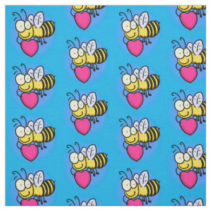 Cute funny bee with heart cartoon illustration fabric