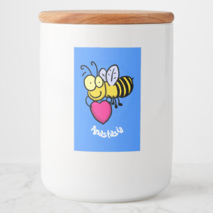 Cute funny bee with heart cartoon illustration food label