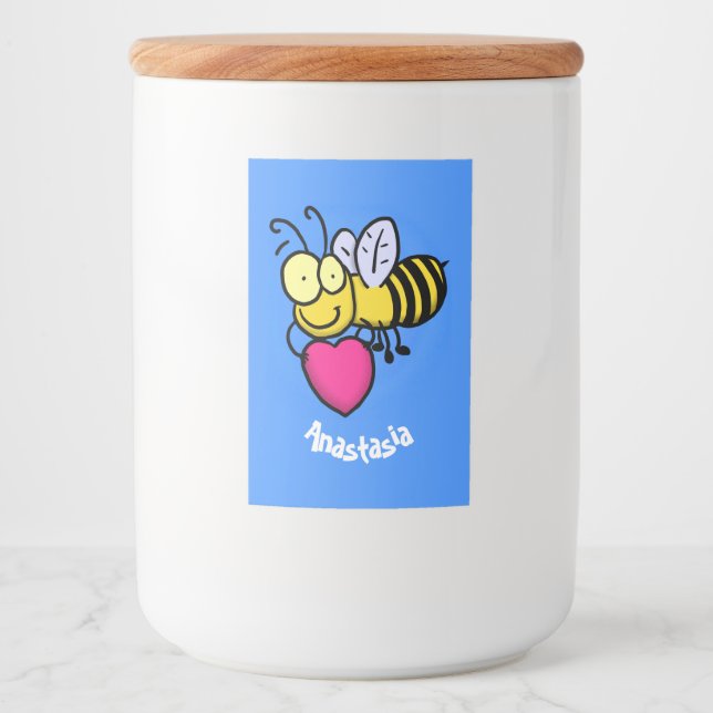 Cute funny bee with heart cartoon illustration food label (Front)
