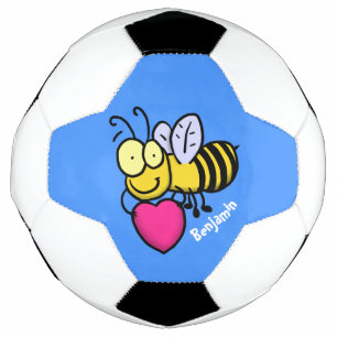 Cute funny bee with heart cartoon illustration football