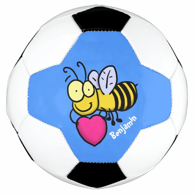 Cute funny bee with heart cartoon illustration football (Front)