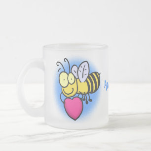 Cute funny bee with heart cartoon illustration frosted glass coffee mug