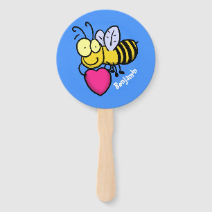 Cute funny bee with heart cartoon illustration hand fan