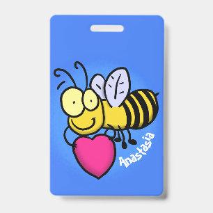 Cute funny bee with heart cartoon illustration ID badge