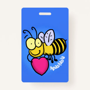 Cute funny bee with heart cartoon illustration ID badge